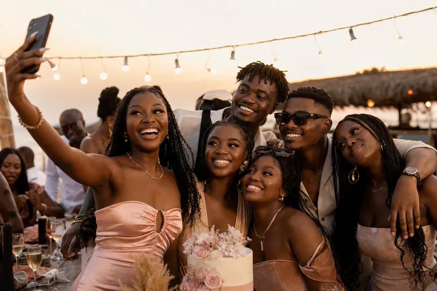 The bridesmaids at the welcome party